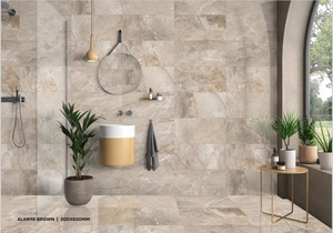 SATHIYA TILES Alanya Brown Porcelain Glossy Brick <b>Wall</b> Imitation Texture Anti-Slip Wear-Resistant 300x600mm Villa Bedroom Mall - Product Image 1
