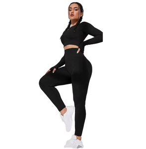 Conjunto Deportivo de Yoga sin Costuras para Otoño, Top Corto de Manga Larga para Mujer, Leggings de Gimnasio, Ropa Deportiva con Logotipo Personalizado - Product Image 1