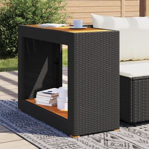 Tavolino da giardino in Poly Rattan nero con 39.4 in legno \ "x15.7 \" x29.5 \ "tavoli da esterno - Product Image 3