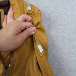 Distressed Yellow Genuine Leather Moto <b>Jacket</b> Women’s Vintage Style Real Sheepskin Biker Coat with Silver Hardware - Product Image 6