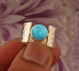 Natural Turquoise Classic Bezel Setting Band <b>Ring</b> <b>925</b> Sterling <b>Silver</b> Handmade Blue Gemstone Wedding Party Unisex Jewelry - Product Image 2