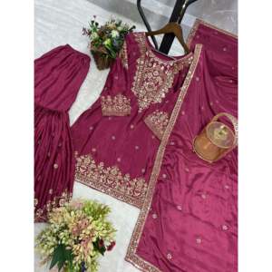 Conjunto de Salwar Kameez con Top Sharara y Dupatta Elegantes para Bodas, Bordados y Adornos de Lentejuelas, Hecho de Poliéster - Product Image 3