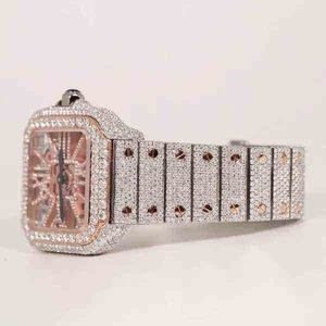 Montre en diamant de qualité supérieure en gros avec bracelet en acier inoxydable, montre-bracelet de luxe à quartz avec logo personnalisé pour homme, usage quotidien - Product Image 3