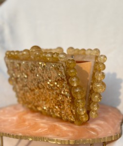 Pink Cubical Storage <b>Bag</b> Resin <b>Clutch</b> <b>Bag</b> Beaded Handle Luxe Acrylic Evening Purse Chic Designer Bridal Wedding Party Handbag - Product Image 4