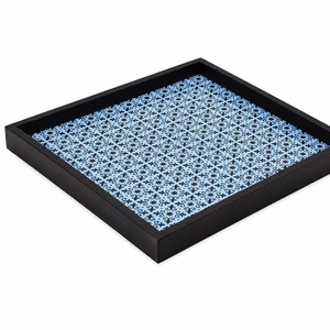 Resin Wood Serving Tray with Handles |Blue Floral Pattern Ottoman Coffee Table Tray <b>for</b> Living Room <b>Kitchen</b> Home <b>Decor</b> Gift <b>Item</b> - Product Image 3