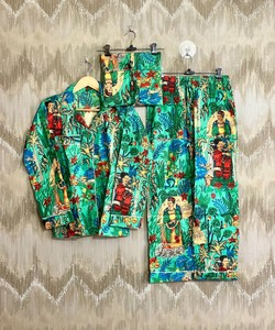 Set pigiama in cotone con stampa Farida <span class=keywords><strong>Kahlo</strong></span>: abbigliamento da casa stampato a mano, stile autunnale da donna - Product Image 4