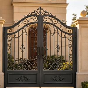 Luxury Wrought Iron Steel Exterior Doors Double Entry High Quality Anti-Theft Durable Modern Fiberglass Outdoor Decoration Villa - Product Image 5