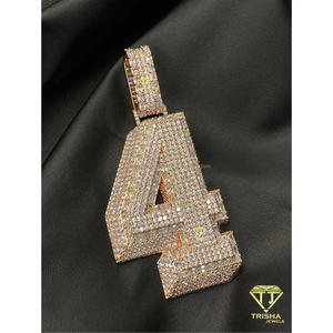 Collier Premium Numéro Quatre en Moissanite Diamant, Argent Sterling 925 Plaqué Or, Pendentif Hip Hop, Bijoux de Luxe - Product Image 2