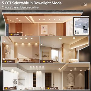 Lot de 6 spots LED encastrables blancs de 6 pouces, dimmables, 5 températures de couleur (2700K-5000K), 800LM, haute luminosité, 9W, 120V, ultra-minces, sans boîtier, certifiés ETL - Product Image 1