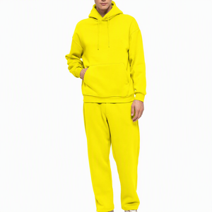 Ensemble de survêtement pour homme, violet, à capuche, 100% coton, couleur unie, coupe ample, sweat-shirt et pantalon long, vêtements d'automne - Product Image 2