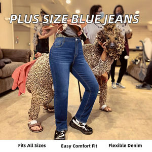 Jean droit bleu foncé grande taille pour femme, coupe droite, en denim extensible, pantalon mi-cigare, décontracté, lavé, pour l'été, OEM - Product Image 2