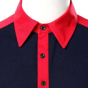 Camisa Casual para Hombre, Cuello Rojo, Color Azul Marino, Transpirable, de Color Sólido, de Algodón/Poliéster, Tejido de Punto, Manga Corta - Product Image 2