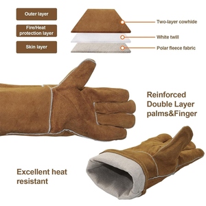 Gants de soudage en cuir de vachette résistant à l'abrasion, de couleur marron, ignifuges, pour la sécurité des mains, gants de construction - Product Image 3