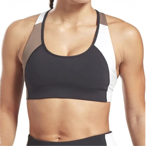 Sujetador deportivo para mujer 2026 al por mayor, con bloques de color, espalda cruzada, cuello redondo, soporte medio, transpirable, para fitness - Product Image 3