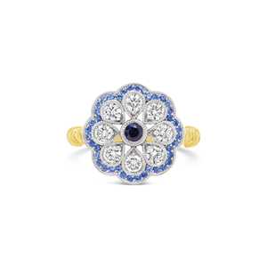 แหวนทองคำแท้ 14k/18k ประดับพลอยไพลินสีน้ำเงินซีลอน 41 เม็ด และเพชรธรรมชาติ 8 เม็ด น้ำหนัก 0.56 กะรัต คุณภาพ D/E-VVS/VS สำหรับเป็นของขวัญวาเลนไทน์ รับผลิตแบบ OEM ODM - Product Image 1