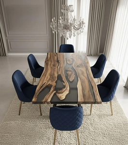 Plateau de table rectangulaire noir en bois d'acacia et résine époxy, décoration d'intérieur - Cadeau Diwali - Product Image 2