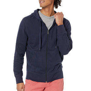 Men's <b>Navy</b> Blue Hooded Zip-Up <b>Sweatshirt</b> Regular Fit Casual Autumn Wear 100% Cotton French Terry Breathable Solid Color - Product Image 1