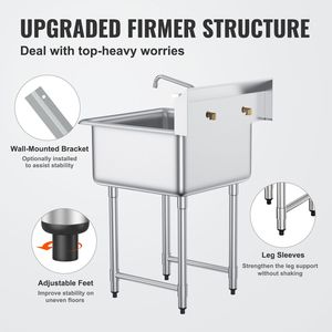 "Commercial <b>Kitchen</b> Stainless Steel Prep Utility Sink 1 Compartment 27"x41" Free Standing with Faucet <b>Legs</b>" - Product Image 5