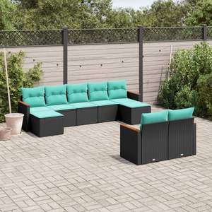 Set di divani da giardino in polyrattan nero da 9 pezzi con cuscini, eleganti mobili da esterno - Product Image 1