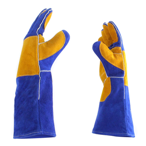 Guantes de Soldador de Piel de Vacuno Azul Oscuro con Palma Amarilla, Resistentes al Calor, con Puño Extendido, para Trabajo Pesado - Product Image 1