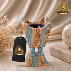 Brûleur d'encens en résine texture marbre beige Skies Traders avec motif palmier noir, brûleur d'oud et de bakhoor arabe - Product Image 5