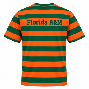 T-shirt rayé orange et vert personnalisé de l'Université FAMU de Floride, vente en gros, coton, tee-shirt universitaire, fabricant OEM - Product Image 2