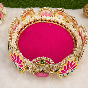 Handmade Pearl Beaded <b>Wedding</b> Ring Platter Pink Lotus Decorative Engagement Tray for Bridal Ceremony Decor - Product Image 3