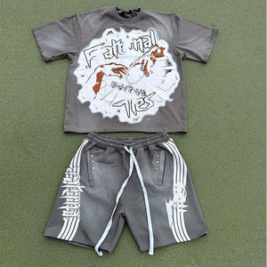 Ensemble d'été pour homme de haute qualité, t-shirt et short en coton doux assortis - Product Image 1