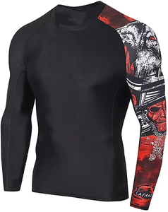 T-shirt Rash Guard à manches longues noir pour homme, imprimé Dragon Flower sur la manche droite, séchage rapide, Spandex/Polyester, pour BJJ, taille adulte, OEM - Product Image 5