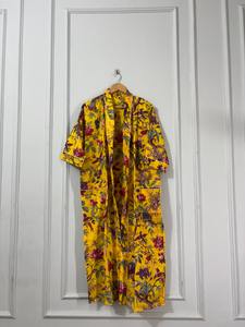 Bata de Baño de Algodón con Estampado Floral Amarillo para Mujer, Hecha a Mano en India, Estilo Kimono, Elegante, Transpirable, de Secado Rápido, Ropa de Dormir de Verano - Product Image 5