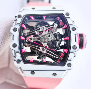 Montre sport et décontractée de luxe légère et entièrement squelettée de forme tonneau RM AMG Factory en rose et blanc, montre mécanique - Product Image 3