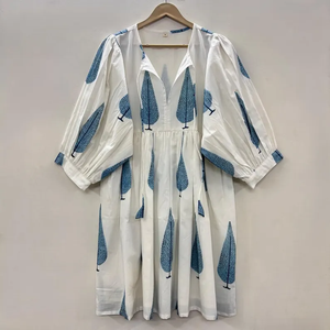 Vestido Casual Midi para Mujer, Tejido 100% Algodón, Liso, Manga Corta, Cintura Imperio, Estilo Babydoll, Cuello en V, Holgado, Funcional - Product Image 5