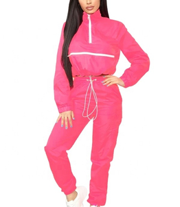 Ensemble survêtement coupe-vent 2 pièces personnalisé pour femme, en nylon, avec fermeture éclair, pour la saison hivernale - Product Image 1