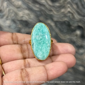 Women's & Children's Amazonite Oval Cut Bohemian <b>Eternity</b> <b>Ring</b> 925 Sterling <b>Silver</b> 18k Gold Plated Statement Large Stone Party - Product Image 1