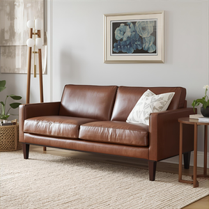 Elegante Sofá de Cuero Vacuno con Brazos Refinados, Estructura de Madera Reforzada y Tapicería Premium para Salas de Estar Modernas - Product Image 1