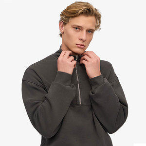 High-End Classic Fit Lambswool Quarter-Zip <b>Jumper</b> Enhanced with Ultrasoft Dark Grey Stand Collar Half Zip Sweatshirt - Product Image 3