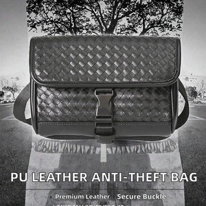Bolso Bandolera Pequeño de Estilo Nacional de Alta Calidad para Hombre, Informal, de Cuero PU, con Trenzado, Antirrobo, con Hebilla, Ligero para Exteriores - Product Image 2