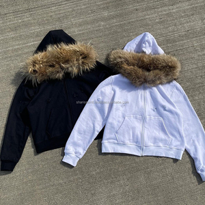 Hoodie with Fur Hood Oversized Heavyweight Blank Zipper Hoodies Drop Shoulder Thermal <b>Zip</b> <b>up</b> <b>Zip</b> <b>up</b> Unisex - Product Image 4