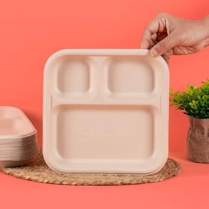 Assiette repas en bagasse à 3 compartiments de qualité supérieure pour l'emballage de plats combinés et la présentation quotidienne des repas (déjeuner et dîner) 2026 - Product Image 1