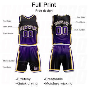 Basketball Jersey Uniform Sets Sublimation Printed with Names Numbers and Team <b>Logos</b> Training <b>Games</b> Gradient Purple Uniform - Product Image 4