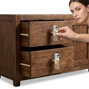 Poignée de meuble moderne en bois en forme de T avec incrustation de marbre et accent en laiton pour bar à domicile et bureau à domicile - Product Image 4