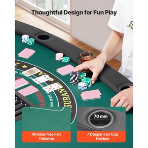 Tavolo da Poker Pieghevole da 72 Pollici per 7 Giocatori, Tavolo da Gioco Portatile Semi-Ovale da Casinò con Bordi Imbottiti e Portabicchieri - Product Image 5