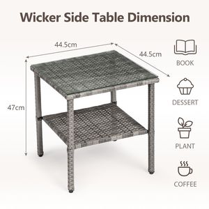 Tavolino da Esterno Quadrato a Doppio Strato in Rattan Grigio Sfumato con Piano in Vetro - Product Image 2