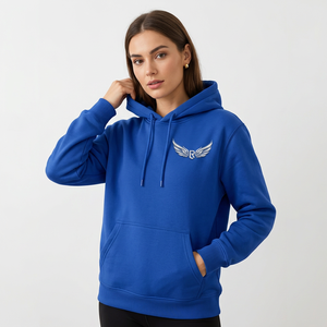 Sudadera con Capucha Azul Rey para Hombre con Logotipo de Alas Estampado en la Parte Delantera, Corte Regular, Informal, de Forro Polar - Product Image 6