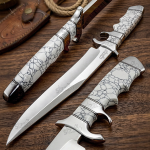 Couteau Bowie OEM fait main en acier SIZZCO D2 avec manche en pierre précieuse blanche, longueur totale de 15 pouces, pour la chasse, la survie et les activités tactiques en extérieur - Product Image 1