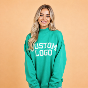 Sweat-shirt surdimensionné vert vif uni pour femme avec impression de lettres blanches « CUSTOM LOGO », manches longues, style décontracté, streetwear, vêtements de sport, OEM ODM - Product Image 1