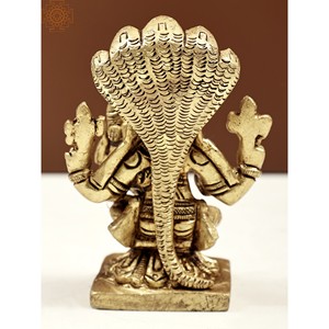 Narasimha et Lakshmi de petite taille de 3 pouces faits à la main avec sculpture Sheshanaga en laiton - Product Image 4