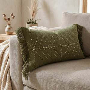 Grande housse de coussin lombaire géométrique tissée, coussin décoratif pour lit, style moderne et rustique, 14 × 36 pouces - Product Image 4