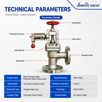 Vanne d'angle pneumatique à fermeture rapide à bride marine pour système d'air, vapeur et eau de navire, vannes d'angle industrielles en acier moulé DN20-DN150