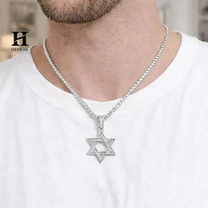 Collar con colgante Estrella de David de Moissanita Iced Out para Hombre, Cadena de Tenis Hip Hop, Joyería Religiosa, Dije de Diamante de Laboratorio VVS - Product Image 1